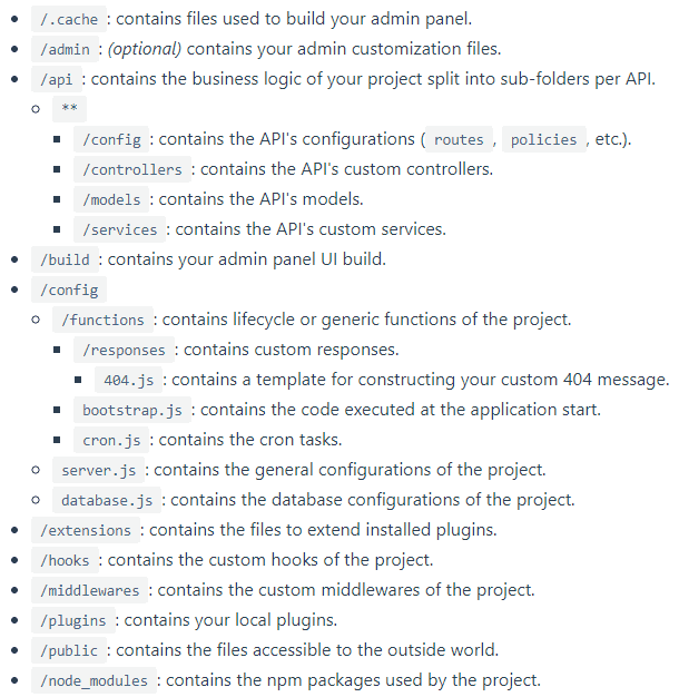 Estrutura de pastas do Strapi