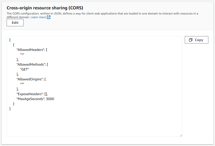 Configurações de CORS do bucket da S3 Configurações de CORS do bucket da S3