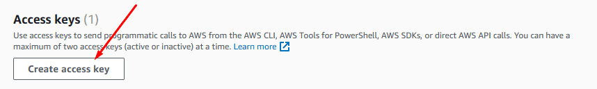 Clicando no botão "Create access key" Clicando no botão "Create access key"