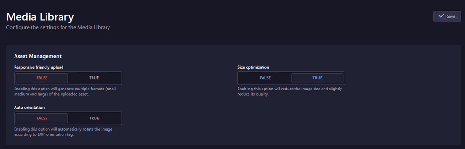 Configurações de media do Strapi Configurações de media do Strapi