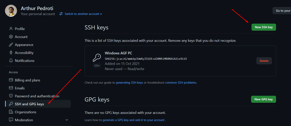 SSH and GPG Keys Github